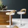 Set of 2 Bar Stools Kitchen Gas Lift Wooden Stool Metal Barstools Swivel – White