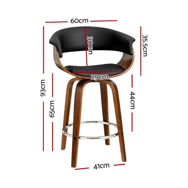 Swivel PU Leather Bar Stool – Wood and Black – 1