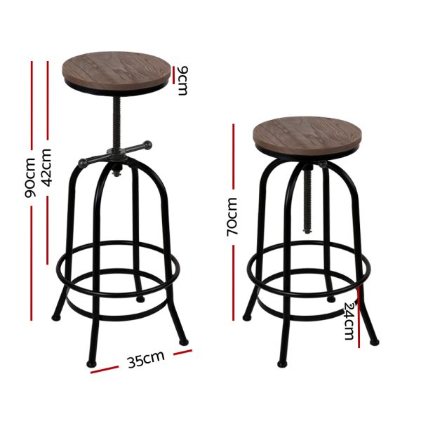 Bar Stool Industrial Round Seat Wood Metal – Black and Brown – 1