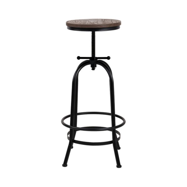 Bar Stool Industrial Round Seat Wood Metal – Black and Brown – 1