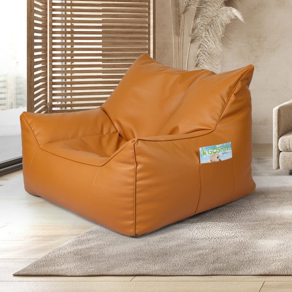 Bean Bag Chair Cover PU Indoor Home Game Lounger Seat Lazy Sofa Large – Brown