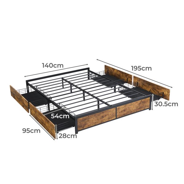 Metal Bed Frame Mattress Base Platform Wooden 4 Drawers – DOUBLE