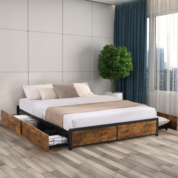 Metal Bed Frame Mattress Base Platform Wooden 4 Drawers – DOUBLE