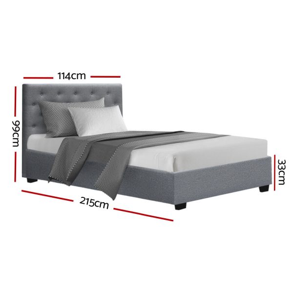 Glenroy Bed Frame Gas Lift Base With Storage Fabric Vila Collection – KING SINGLE, Grey