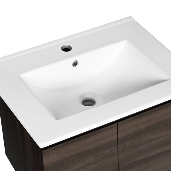 Vanity Unit Basin Cabinet Storage Bathroom Wall Mounted Ceramic 600mm – Walnut