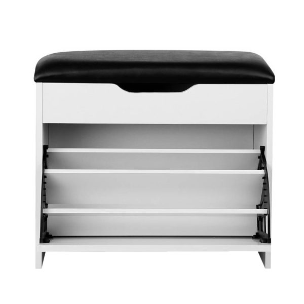 Shoe Cabinet Bench Shoes Storage Rack Organiser Shelf Black 15 Pairs – White
