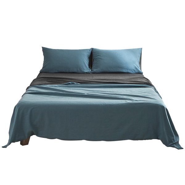 Cosy Club Washed Cotton Sheet Set – Doube, Blue and Grey