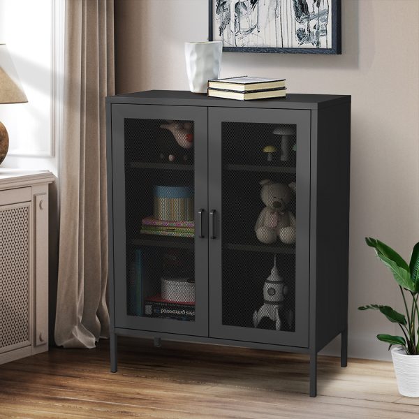 Adjustable Buffet Sideboard Cabinet Raised Base Kitchen Storage Cupboard – Black