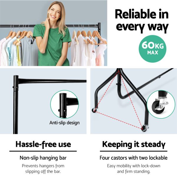 6FT Clothes Racks Metal Garment Display Rolling Rail Hanger Airer Stand Portable – 1