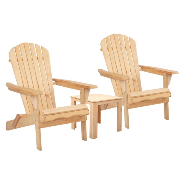 3 Piece Wooden Outdoor Beach Chair and Table Set