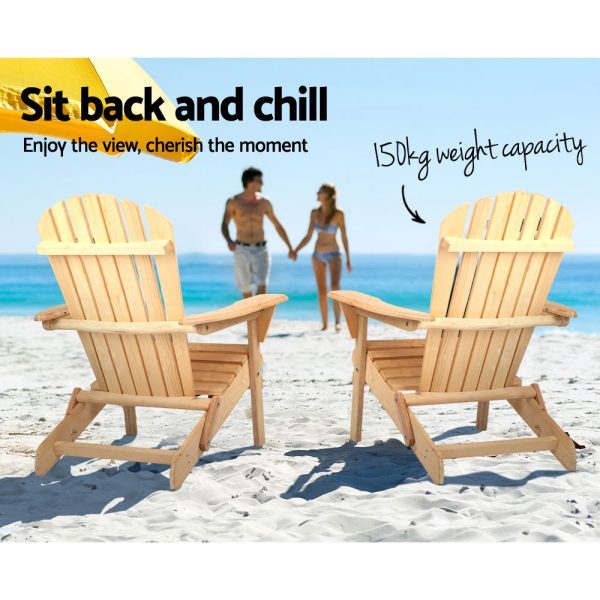 3 Piece Wooden Outdoor Beach Chair and Table Set – Natural