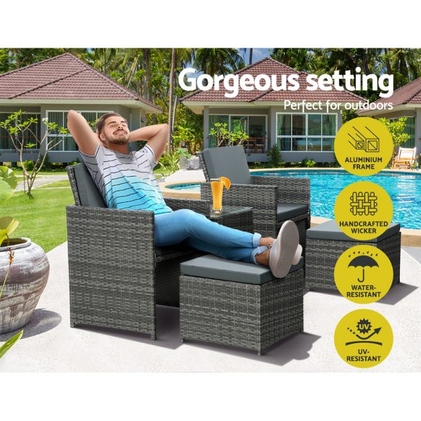 Recliner Chairs Sun Lounge Wicker Lounger Outdoor Furniture Patio Sofa – Grey