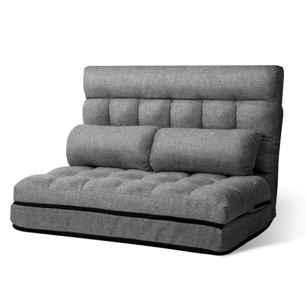 Lounge Sofa Bed 2-seater Floor Folding Fabric – Grey