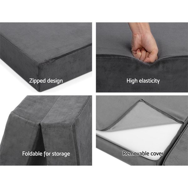 Barrington Bedding Folding Foam Mattress Portable Bed Mat Velvet – DOUBLE, Dark Grey