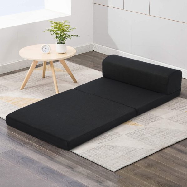 Barnoldswick Bedding Folding Foam Mattress Portable Sofa Bed Mat Air Mesh Fabric Black – SINGLE