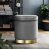Ottoman Foot Stool with Storage Round Velvet Foot Rest Pouffe Footstool – Charcoal Grey