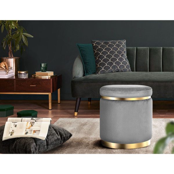 Round Velvet Ottoman Foot Stool Foot Rest Pouffe Padded Seat Footstool – Charcoal Grey