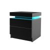 Hercules Bedside Tables Drawers RGB LED Side Table High Gloss Nightstand Cabinet – Black