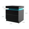 Hercules Bedside Tables Drawers RGB LED Side Table High Gloss Nightstand Cabinet – Black