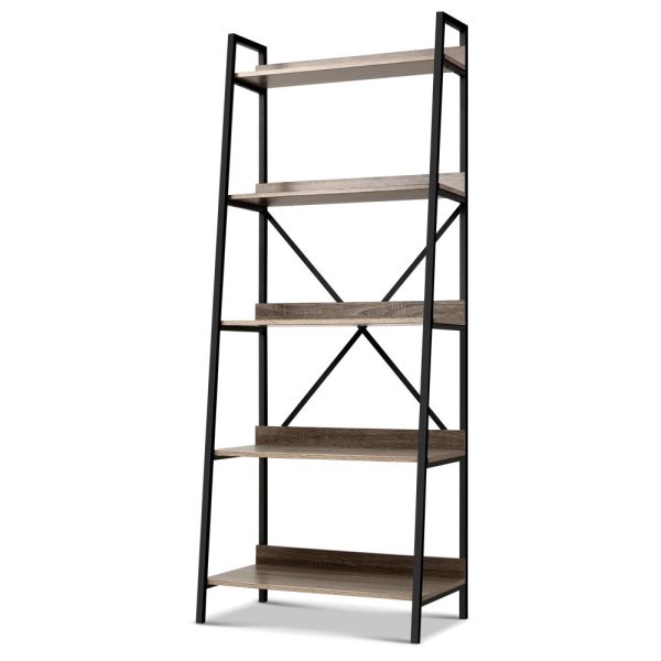 Bookshelf Metal Bookcase Bookshelves Oak Book Shelf Display Storage – 5 Tier