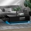 Coffee Table LED Lights High Gloss Storage Drawer Modern Furniture – Black