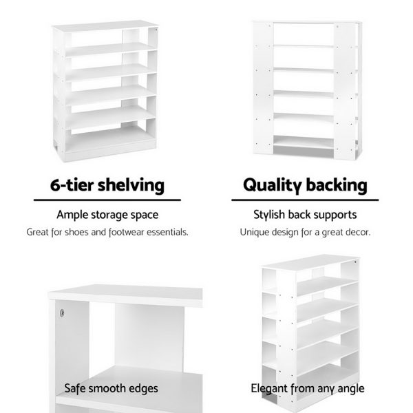 Shoe Cabinet Shoes Organiser Storage Rack 30 Pairs Shelf Wooden – White