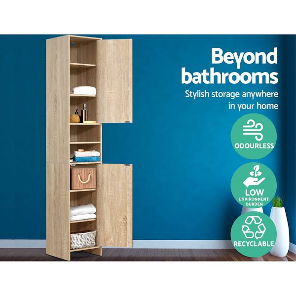 185cm Bathroom Cabinet Tallboy Furniture Toilet Storage Laundry Cupboard – Oak