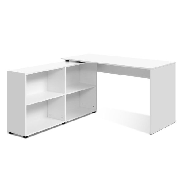 Office Computer Desk Corner Study Table Workstation Bookcase Storage – White