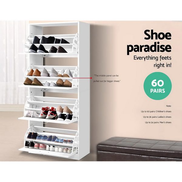 Shoe Cabinet Shoes Storage Rack Organiser 60 Pairs Shelf Drawer – White