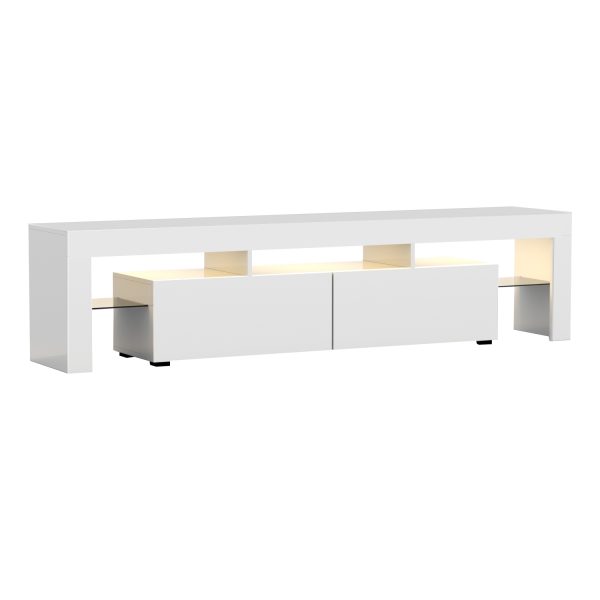 Newton 189cm RGB LED TV Stand Cabinet Entertainment Unit Gloss Furniture Drawers Tempered Glass Shelf – White