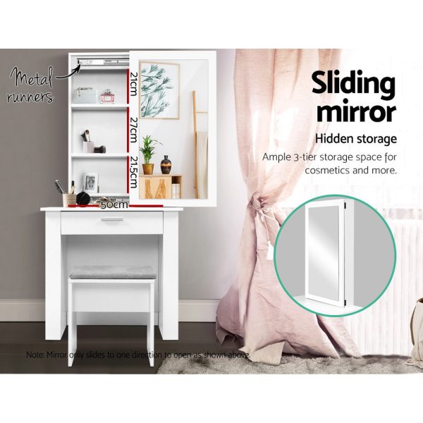 Dressing Table Mirror Stool Mirror Jewellery Cabinet Makeup Storage Wood – White