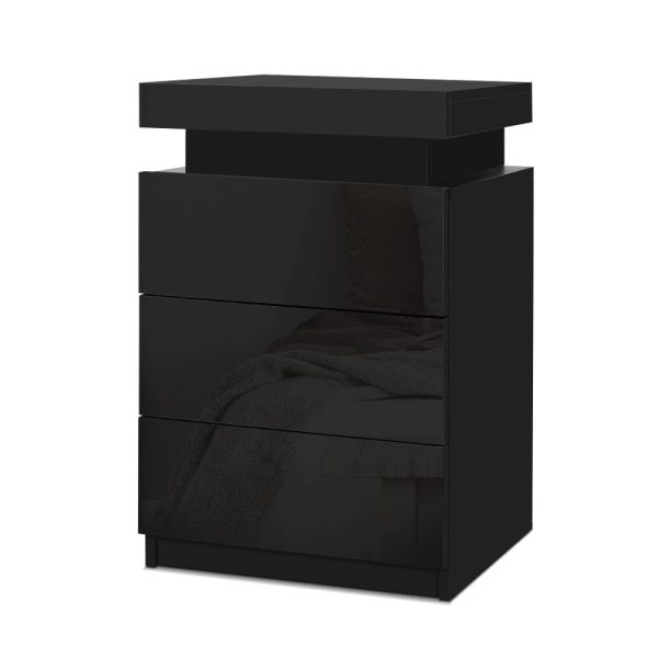 Eastbourne Bedside Tables Side Table Drawers RGB LED High Gloss Nightstand