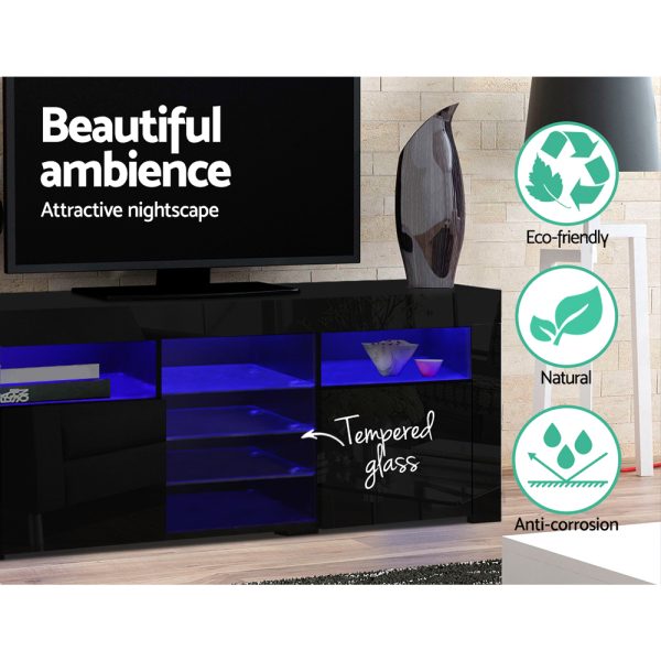 Amity TV Cabinet Entertainment Unit Stand RGB LED Gloss 3 Doors 180cm – Black