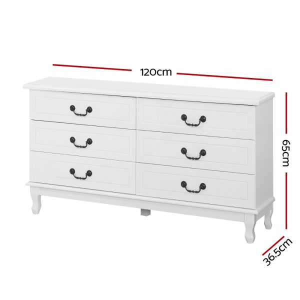 Chest of Drawers Dresser Table Lowboy Storage Cabinet White KUBI Bedroom – 120×36.5×65 cm