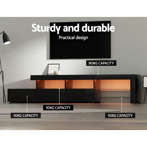 Greenock TV Cabinet Entertainment Unit Stand RGB LED Gloss Furniture 215cm – Black