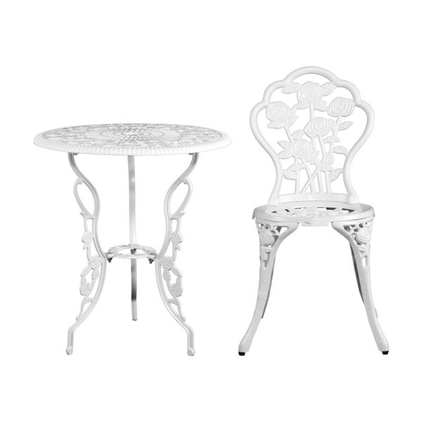 3PC Outdoor Setting Cast Aluminium Bistro Table Chair Patio – White