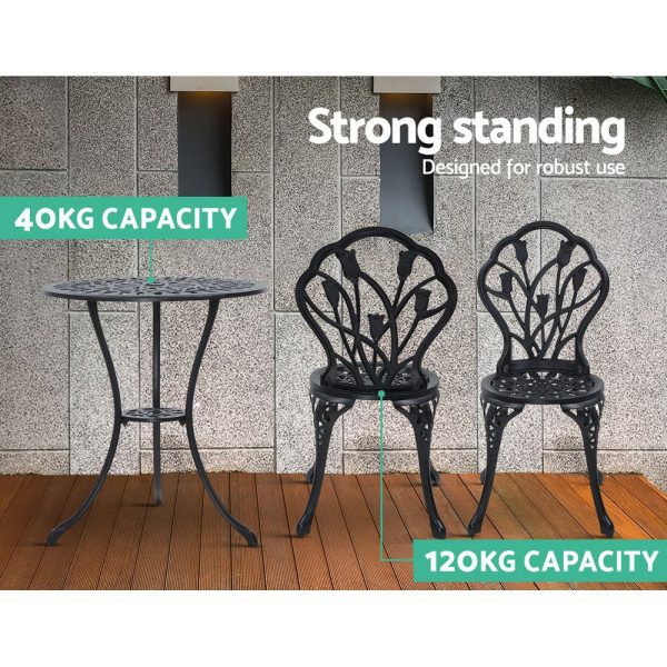 3PC Outdoor Setting Cast Aluminium Bistro Table Chair Patio
