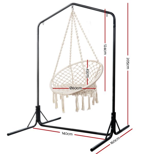 Hammock Chair Swing Bed Relax Rope Portable Outdoor Hanging Indoor 124CM – Cream, With U Shap Stand