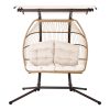 Outdoor Furniture Lounge Hanging Swing Chair Egg Hammock Stand Rattan Wicker – Latte