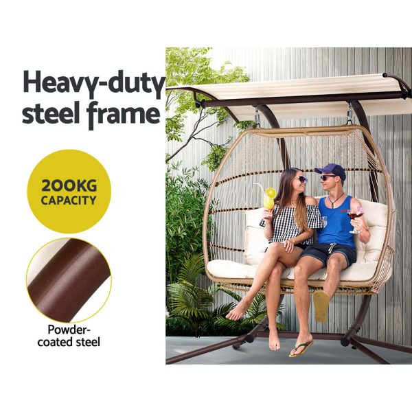 Outdoor Furniture Lounge Hanging Swing Chair Egg Hammock Stand Rattan Wicker – Latte