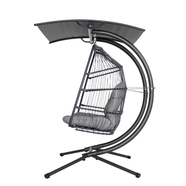 Outdoor Furniture Lounge Hanging Swing Chair Egg Hammock Stand Rattan Wicker – Grey