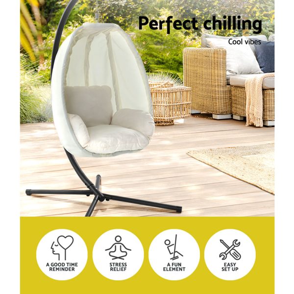Outdoor Furniture Egg Hammock Porch Hanging Pod Swing Chair with Stand – Cream
