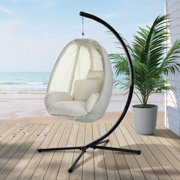 Outdoor Furniture Egg Hammock Porch Hanging Pod Swing Chair with Stand – Cream