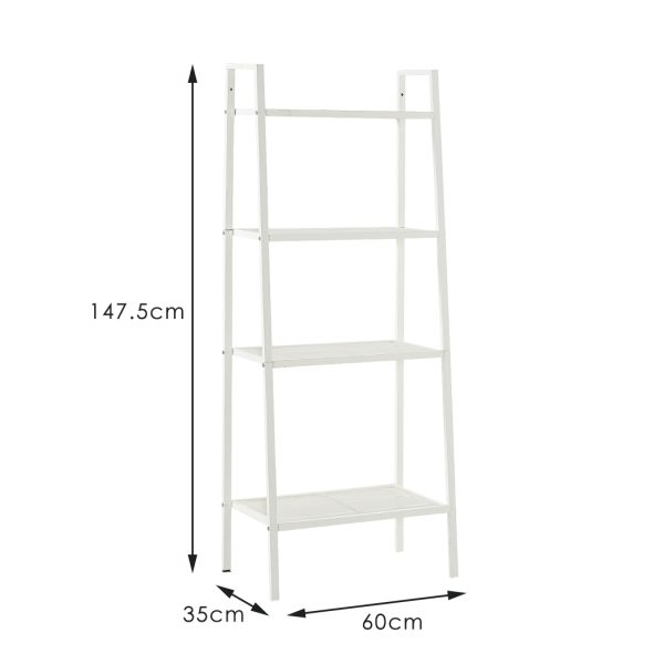 4 Tier Ladder Shelf Unit Bookshelf Bookcase Book Storage Display Rack Stand – White