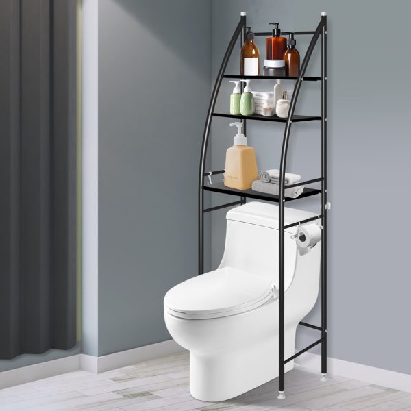 3 Over Tiers Toilet Shelf Bathroom Rack Storage Stand Organiser Wash Machine Steel – Black
