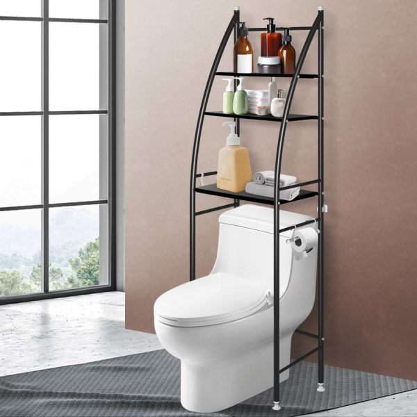 3 Over Tiers Toilet Shelf Bathroom Rack Storage Stand Organiser Wash Machine Steel – Black
