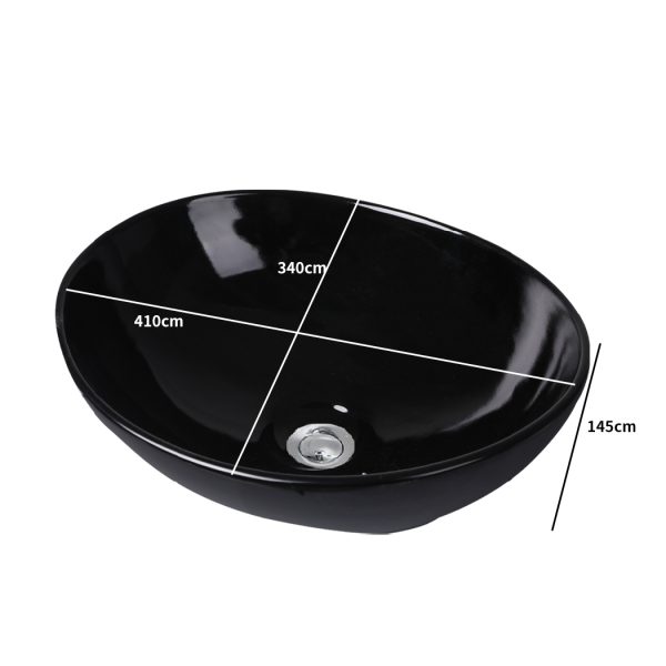 Wash Basin Oval Ceramic Hand Bowl Bathroom Sink Vanity Above Counter Black – High Gloss Finish