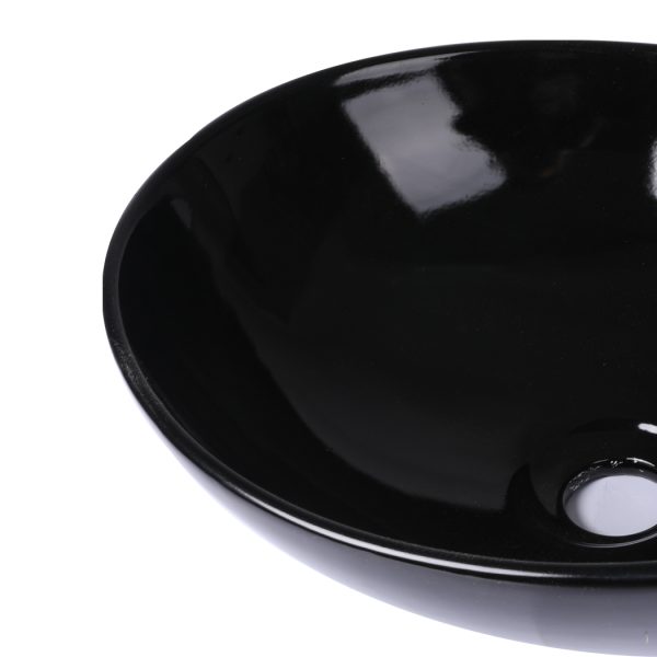 Wash Basin Oval Ceramic Hand Bowl Bathroom Sink Vanity Above Counter Black – High Gloss Finish