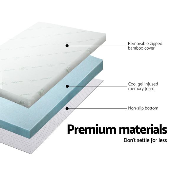Bedding Cool Gel Memory Foam Mattress Topper w/Bamboo Cover 5cm – SINGLE