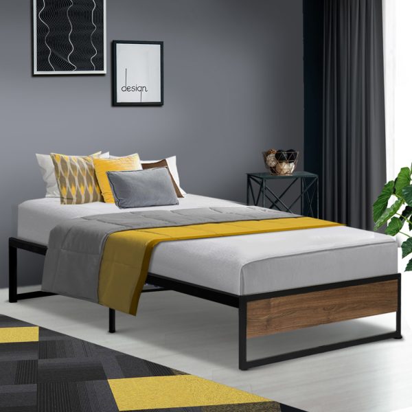 Metal Bed Frame Mattress Base Foundation Wooden Black OSLO